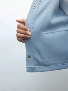 Maija Veste de travail polyvalente à manches longues, en mélange de laine, avec boutons frontaux, poches, de couleur bleu unicolore, pour femmes, idéale pour le printemps