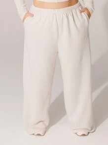 Aralina Curve Relaxed Mid-Rise Elastic Waist Straight Leg Trackpant - Grey - View 1