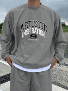 DAZY 男士字母印花灰色运动衫套装（秋季） - 灰色 - 查看 3