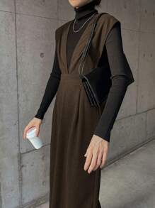 FRIFUL 女式休闲纯色露背系带长款套头连衣裙，秋季服装