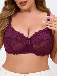 Áo ngực ren gọng cỡ lớn có trang trí nơ cho nữ - Màu đỏ tím - Xem 3