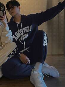 DAZY Men's Hooded Sweatshirt & Pants 2 Pieces Set,Fall Clothes - Blue - View 5