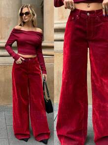 Forever 21 Quần đỏ nữ trang phục ngày lễ quần jeans nữ - Đỏ - Xem 6