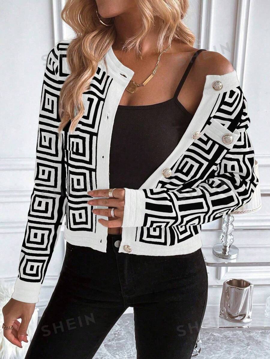 SHEIN LUNE Blusa casual de mujer de manga larga con botones al frente, diseño sencillo para uso diario