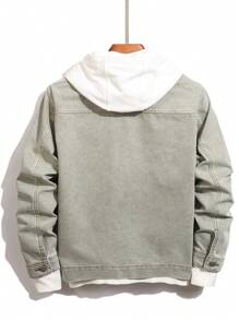 Chillumni Men's Casual Fashionable Patchwork Pocket Single-Breasted Denim Jacket, Excludes Hoodies