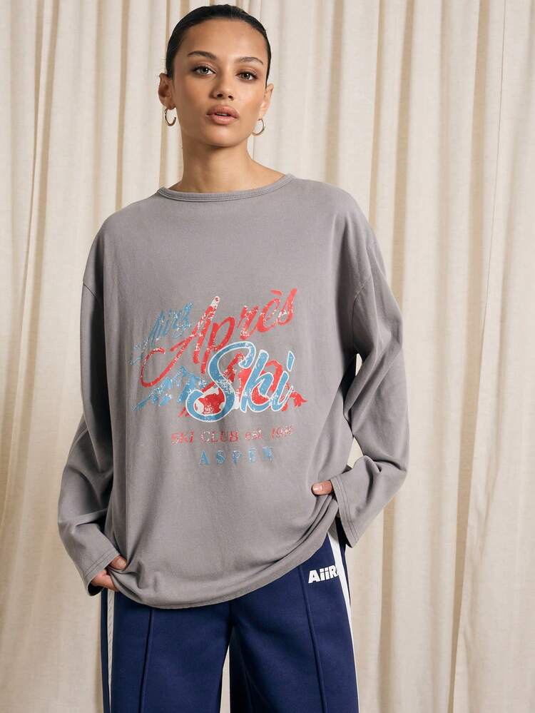AiiRZ Long Sleeve Apres Ski Winter Resort T Shirt Alpine Mountain Holiday Fashion Sportswear Statement Retro Style Sport Team Graphic Casual Unisex Comfort Fit