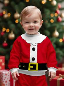 SHEIN Young Boys Casual Loose Round Neck Comfortable Knit Long Sleeve Sweatshirt, Suitable For Autumn/Winter, Featuring Santa Claus, Christmas Tree, Gift, Moose, Line Letters Print In Cute Cartoon Style