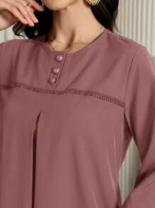 Al Najma Vestido elegante de estilo árabe de unicolor con botones decorados y mangas farola, vestido casual y modesto de túnica maxi de estilo árabe para uso diario casual/en el hogar