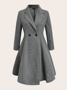Celure Abrigo elegante de solapa y doble botonadura de manga larga en unicolor para mujer talla grande, otoño/invierno