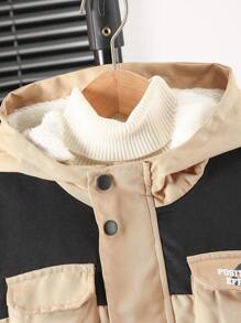 Tween Boys Outdoor Patchwork Wind-Resistant Workwear Casual Jacket And Pants Set - Khaki - View 4