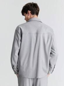 Ontre Men's Spring Gray Long Sleeve Pocket Casual Loose Shirt, And Versatile For Business, Commuting, New Year Party