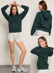 GLOWMODE Everyday Fleece Regular Ribbed Trim Sweatshirt With Kangaroo Pocket Daily Casual Fall Winter - Mistle Toned - View 7