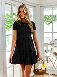 KARISMINA Đầm Viên lá sen màu trơn Giải trí - màu đen - Xem 8