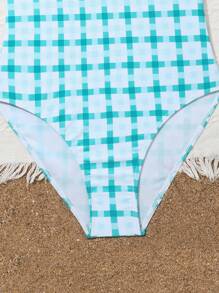 Traje de baño informal de una pieza con estampado de cuadros y ribete de volantes para chica adolescente