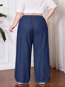 SHEIN CURVE+ Jeans blu taglie forti con vita elastica, tessuto leggero, jeans comodi e freschi, pantaloni diritti snellenti