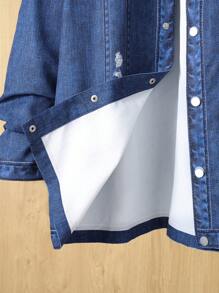 SHEIN Leap Crew 青少年男孩 2 件套休闲百搭时尚宽松长袖牛仔效果夹克裤子套装返校节文艺复兴秋季服装机场酒会秋冬 - 彩色 - 查看 7