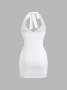 Lunelith SHEIN Lunessa Women's Slim Fit Solid Color Halter Mini Dress