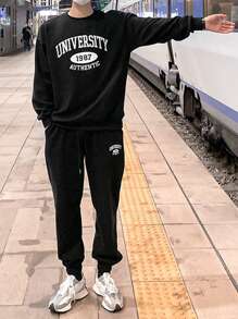 DAZY Men's Letter Print Sweatshirt And Sweatpants Set, Casual - Black - View 5