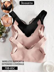 3-Piece Lace Patchwork Wireless Women's Lingerie Set