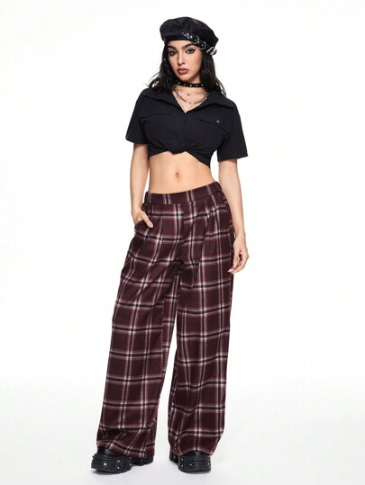 Grunge Punk Pantalon décontracté ample à carreaux rétro pour femmes