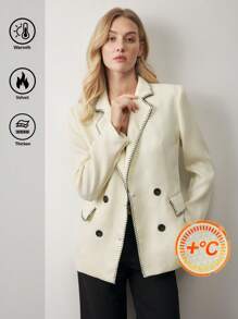 BizChic Women's Elegant Tweed Embroidered Contrast Trim Blazer - White - View 2