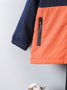 2pcs Boys Autumn/Winter Letter Print Color Block Zipper Hoodie Jacket And Pants Set - Multicolor - View 6