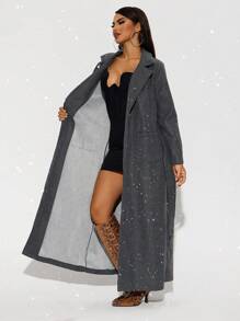 SHEIN SXY Thick Grey Long Sleeve Coat, Autumn/Winter - Grey - View 6