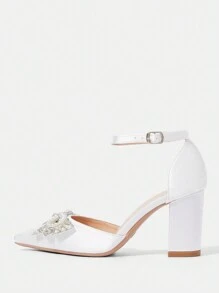 CUCCOO HITCHD Women's Spring/Summer New V-Cut Shallow Elegant Pointed Toe Ankle Strap Buckle Metallic Decor PU Leather High Heel Shoes For Christmas And New Year Holiday Vibe Fall And Winter Valentines - Beige - View 2