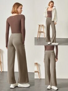 GLOWMODE Modal Silk Touch Wide Leg High Waist Lounge Pants With Side Pockets Daily Casual Fall