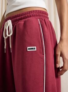 AiiRZ Athletic Piped Sweatpants Winter Fleece Wide Leg Jogger Pants Athleisure Workout Loungewear Casual Exercise Running Training - Red - View 4