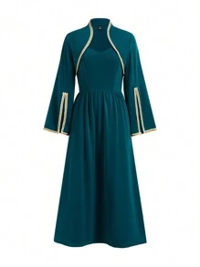 Modelyn Bộ áo không tay và váy hai mảnh chắp vá cho nữ - Màu xanh ngọc - Xem 4