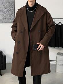 Manfinity Hypemode Men's Loose Fit Double-Breasted Lapel Collar Trench Coat, Autumn - Coffee Brown - View 6