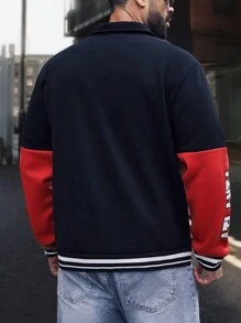 Manfinity LEGND Plus Size Men's Contrast Color Letter Print Front Button Long Sleeve Jacket & Outerwear, Going Out Street Wear Colorful Graphic Racing Lightweight Jacket, For Friends, Husband, Boyfriend Gifts - Multicolor - View 2