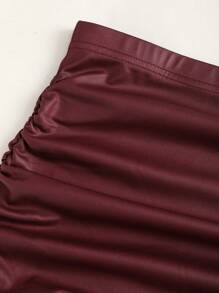 Sweetra Váy Maxi xếp ly dài màu trơn dành cho nữ màu đỏ tía - Màu Đỏ Sâu - Xem 5