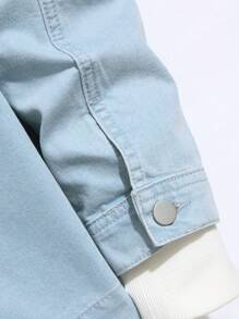 Manfinity Homme Men's Front Button Long Sleeve Pocket Casual Denim Jacket - Light Wash - View 4