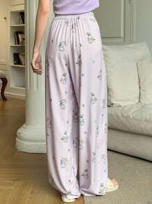 DAZY Cute Rabbit All-Over Print Loose Pajama Pants - Purple - View 2