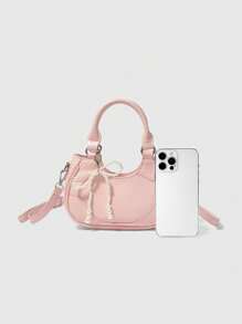 ROMWE Kawaii Solid Color Simple Shoulder Bag, Casual Everyday Carry Bag - Pink - View 3