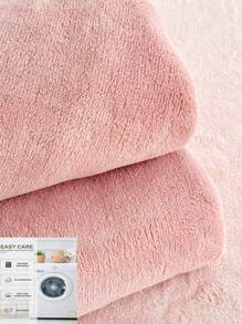 3 件套粉色天鹅绒床单（带滚边）和枕套套装，可机洗 - 粉色 - 查看 4