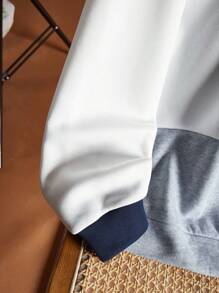 SHEIN 2pcs/Set Casual Comfortable Loose Style Contrast Color Patchwork Hoodie & Sweatpants Set, Suitable For Outings (Teen Boys)