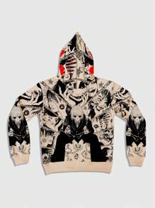 ROMWE MEN Street Life Men's Portrait Print Open Sweatshirt Sweatshirt, Casual Everyday Wear - Apricot - View 2