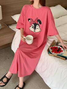 DAZY Cute Cartoon Pattern Print Loose Nightgown Pajama, Moo Moo