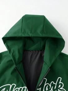 Manfinity Roghcode Men's Autumn/Winter Letter Print Zip Up Hooded Jacket - Green - View 3