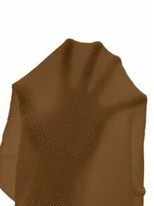 SHEIN LUNE 女士纯色圆领宽松休闲百搭毛衣背心，秋冬 - 棕色 - 查看 3