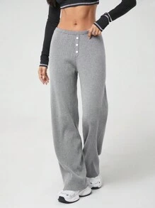 SHEIN EZwear Lässiges, einfarbiges, gerades Strickpullover-Hosen-Set für Damen, Herbst/Winter