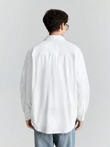 Ontre Men's White Oversized Multi-Pocket Plain Button-Front Long Sleeve Casual Shirt, Simple Lapel Collar Sport Shirt, Versatile For Daily, New Year Party, Holiday And Commuting