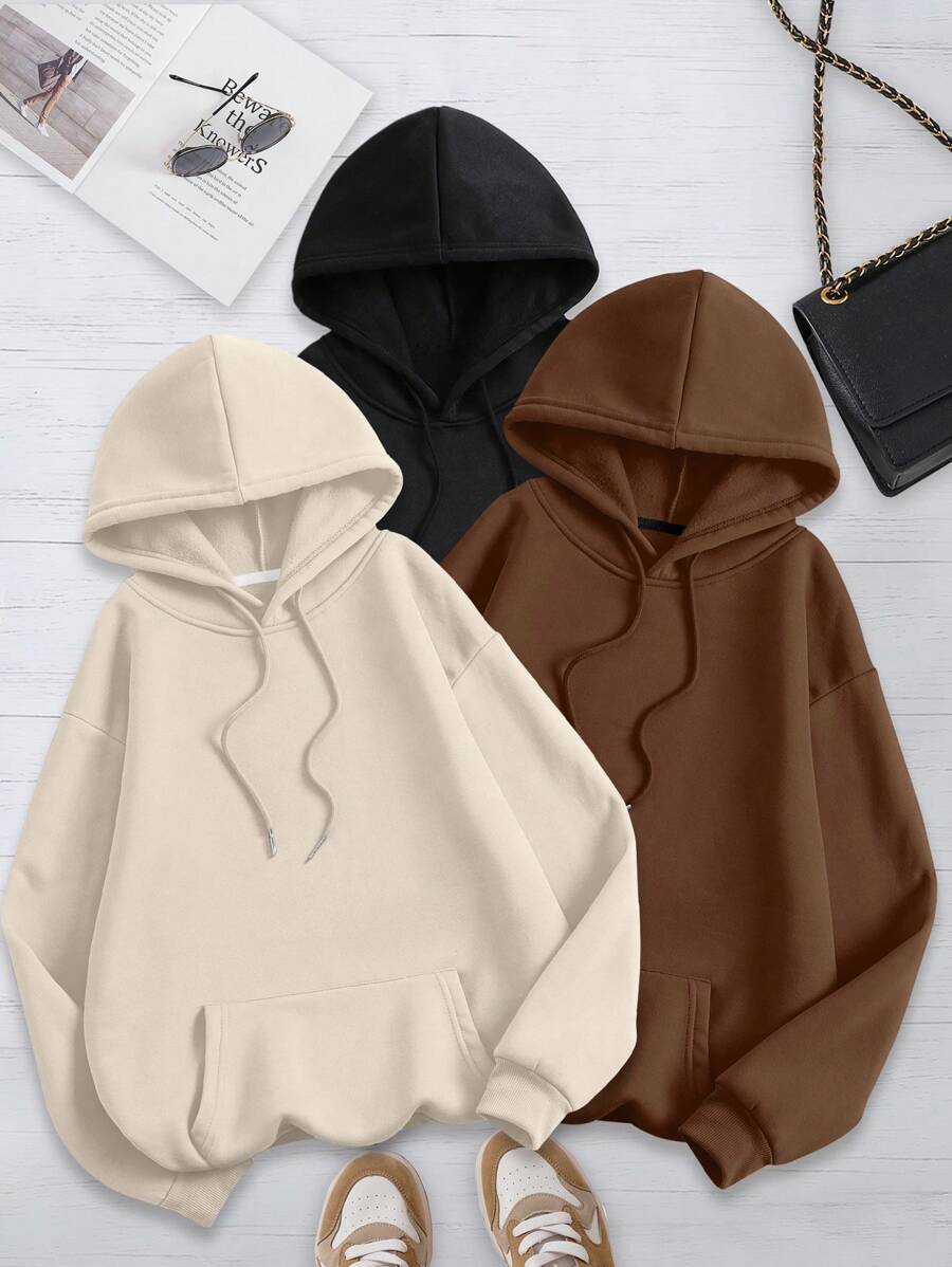 INAWLY Women's Casual Solid Color All-Match Pullover Hoodie With Drawstring, Warm Lining, Suitable For Autumn & Winter Graduation,Back To School,Graduation,Teacher For Women,Back To School Fall - Multicolor - View 1