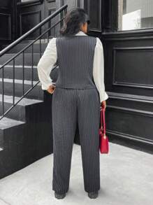 Calvaya 2pcs/Set Casual Commuting Stripe Patchwork Outfit For Older Women