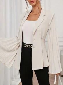 SHEIN Clasi Elegant Winter Women's Apricot Pleated Long Sleeved Flip Collar Waist Suit Jacket