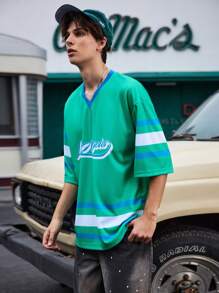 Manfinity Sport Corelite Men Solid Color Patchwork Short Sleeve Letter Print Casual Sports T-Shirt & Tank Top - Green - View 3