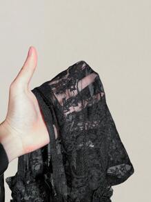 SHEIN ICON 女士 Y2k 节日派对性感蕾丝透视褶皱短款吊带背心